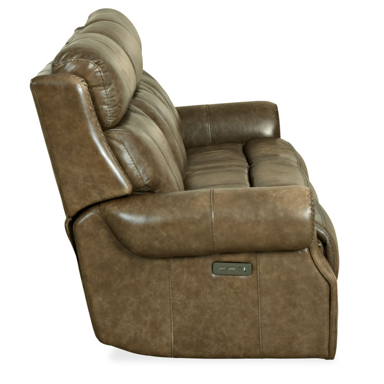 Brooks Brown Leather Power Reclining Sofa with Rolled Arms