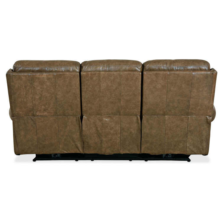 Brooks Brown Leather Power Reclining Sofa with Rolled Arms