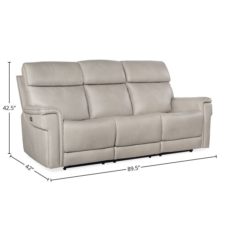 Gray Leather Reclining Sofa with Pillow-top Arms and Cup Holder
