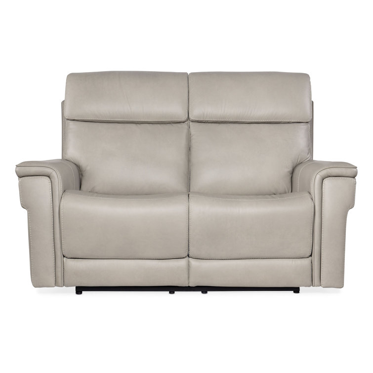 Sahara Dorian Gray Leather Loveseat with Pillow-top Arm and Cup Holder