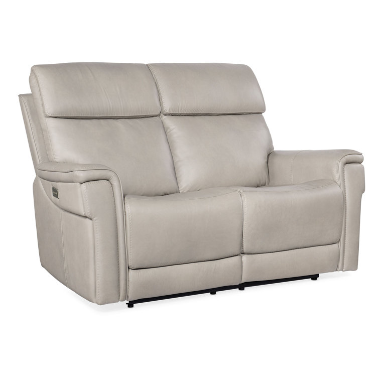 Sahara Dorian Gray Leather Loveseat with Pillow-top Arm and Cup Holder