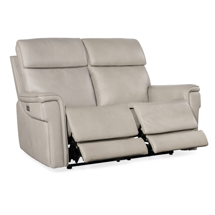 Sahara Dorian Gray Leather Loveseat with Pillow-top Arm and Cup Holder