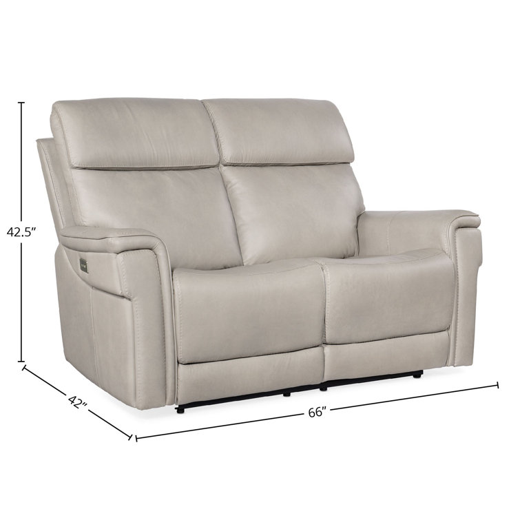 Sahara Dorian Gray Leather Loveseat with Pillow-top Arm and Cup Holder