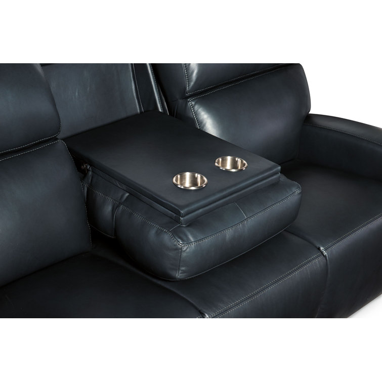 Salvo Denim Leather Reclining Sofa with Nailhead Trim