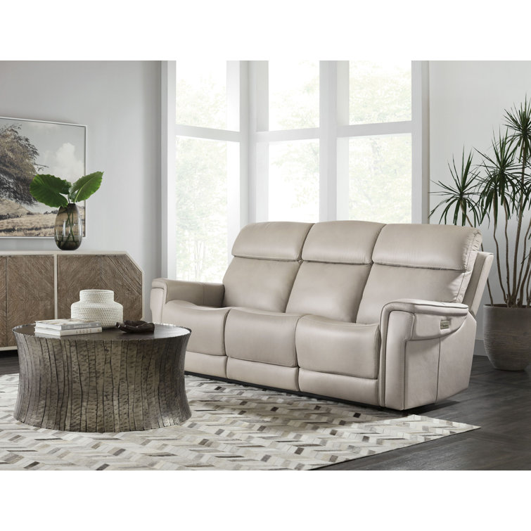 Gray Leather Reclining Sofa with Pillow-top Arms and Cup Holder