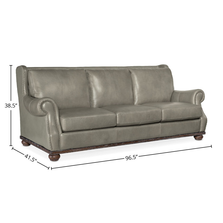 Derrick Gray Leather Sofa with Dark Wood Finish