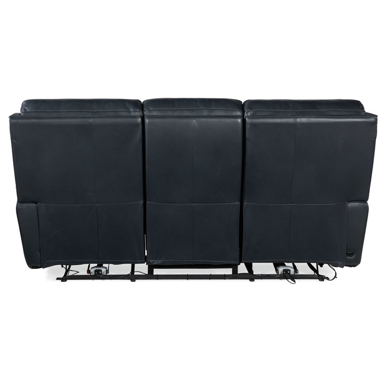 Salvo Denim Leather Reclining Sofa with Nailhead Trim