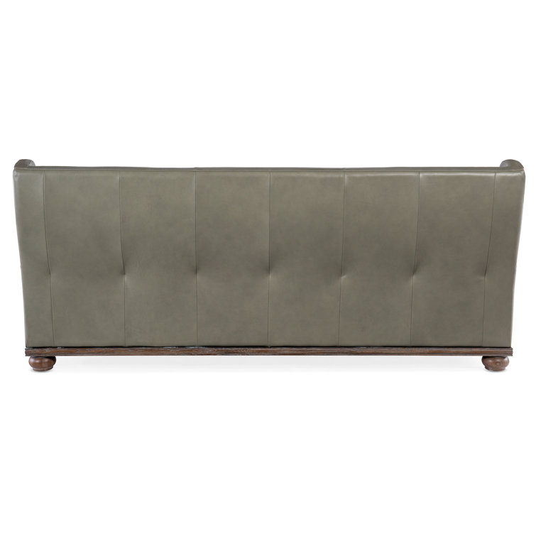 Derrick Gray Leather Sofa with Dark Wood Finish