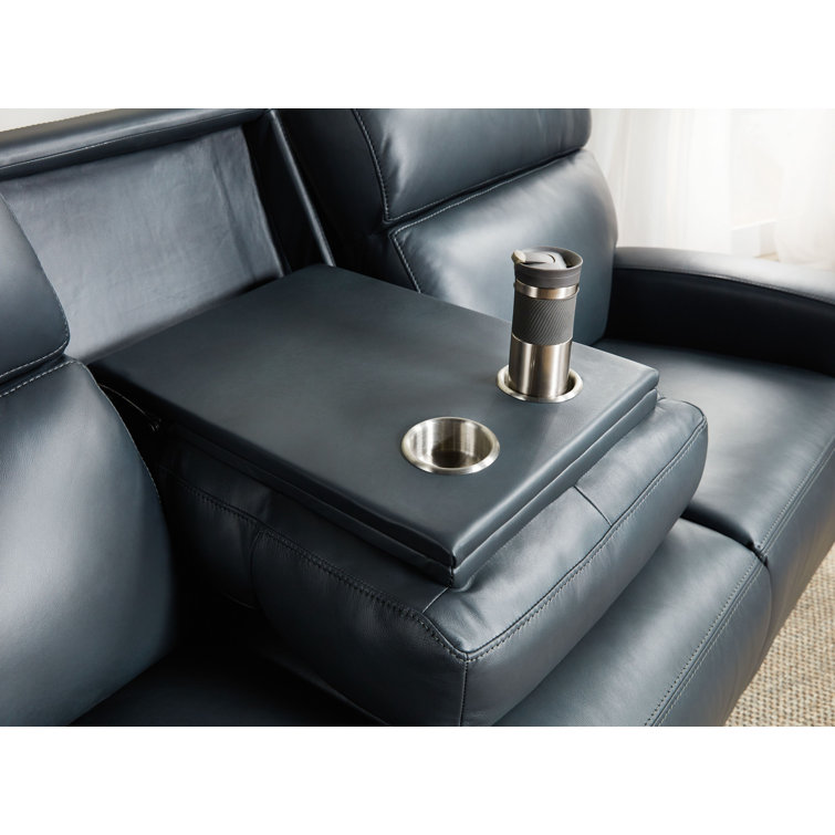 Salvo Denim Leather Reclining Sofa with Nailhead Trim