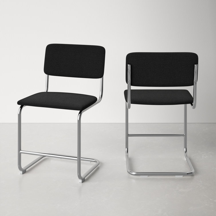 Black Linen Upholstered Dining Chairs with Chrome Legs, Set of 2