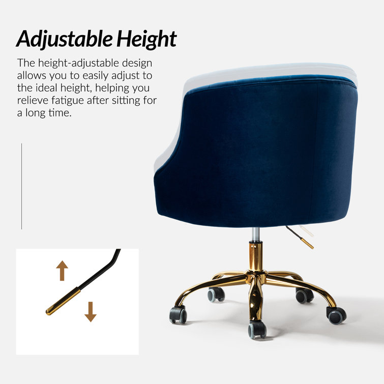 Navy Velvet Swivel Task Chair with Gold Metal Legs