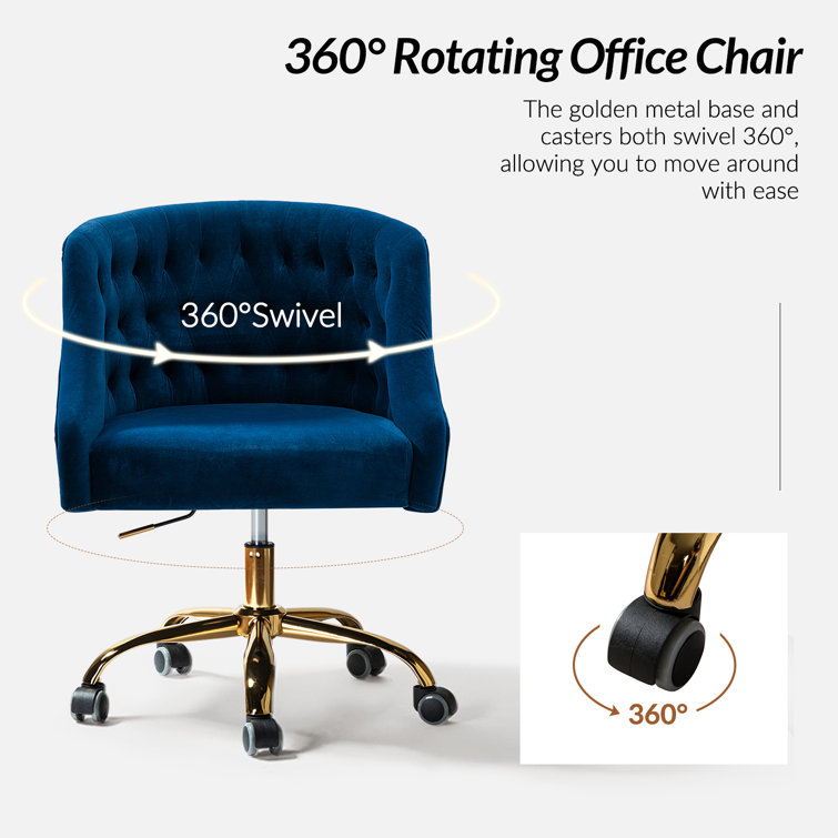 Navy Velvet Swivel Task Chair with Gold Metal Legs
