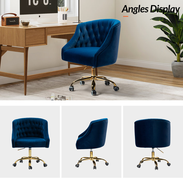 Navy Velvet Swivel Task Chair with Gold Metal Legs