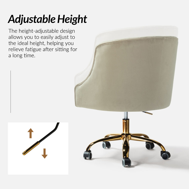 Tan Velvet Button-Tufted Swivel Task Chair with Gold Base