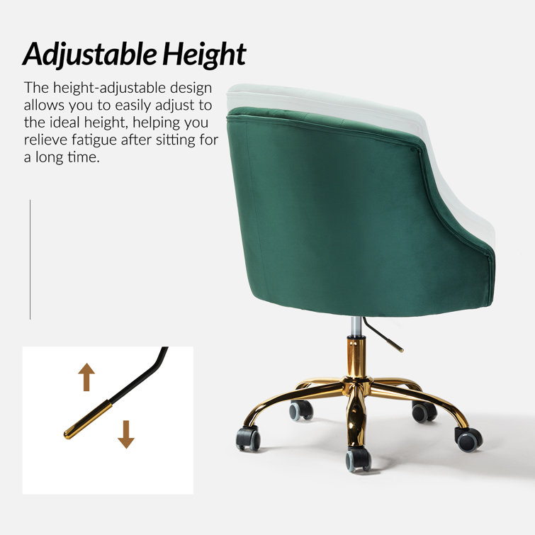 Ergonomic Green Velvet Task Chair with Gold Metal Legs
