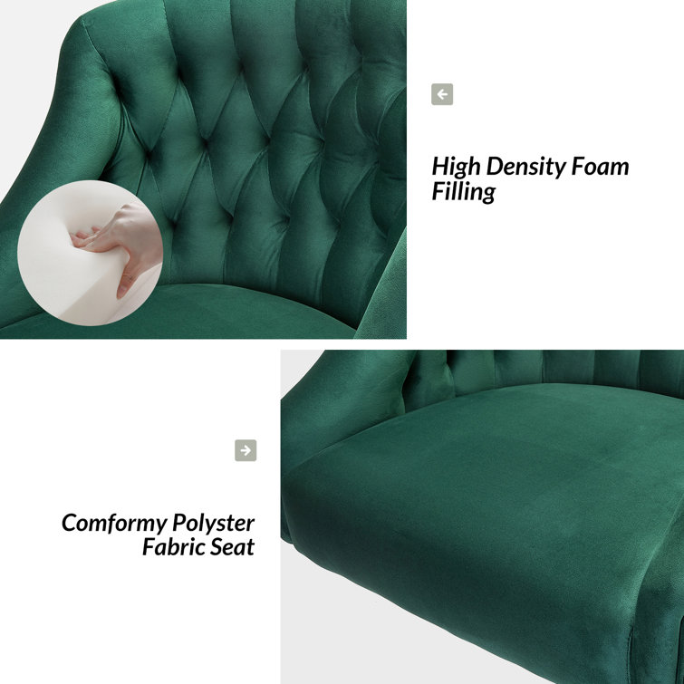 Ergonomic Green Velvet Task Chair with Gold Metal Legs
