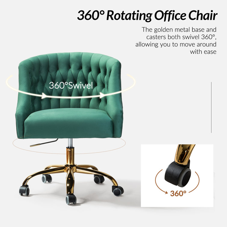 Ergonomic Green Velvet Task Chair with Gold Metal Legs