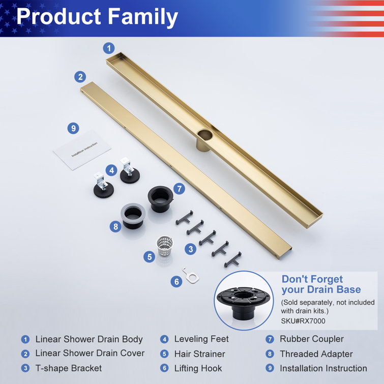 36'' Brushed Gold Stainless Steel Linear Shower Drain