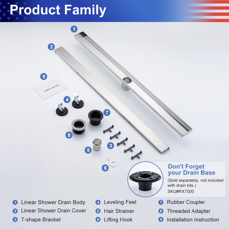 36'' Brushed Nickel Stainless Steel Linear Shower Drain