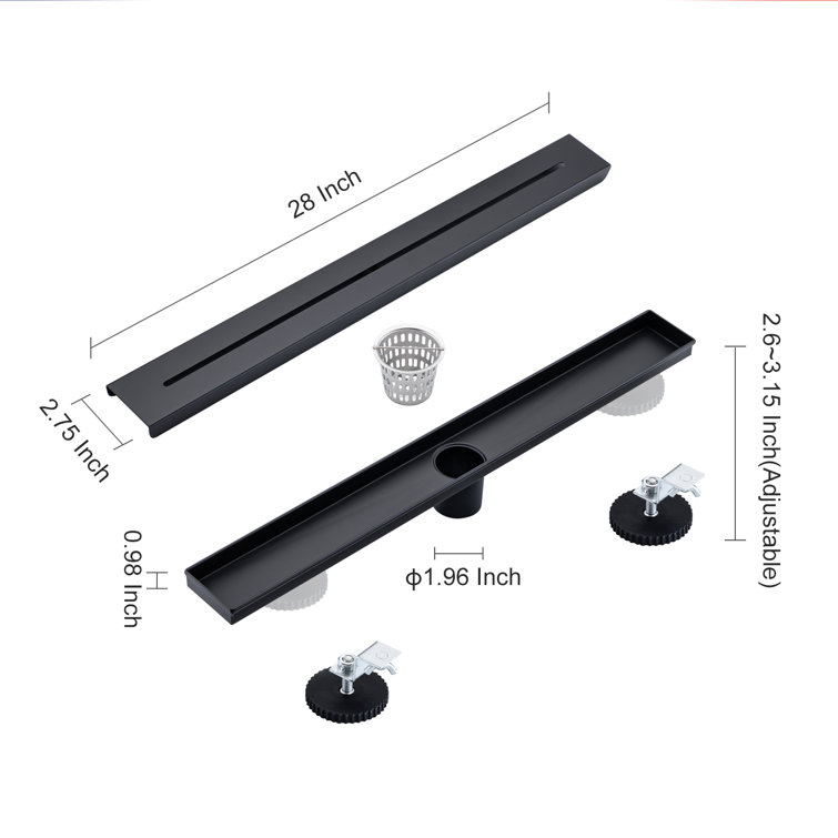 28'' Matte Black Stainless Steel Linear Grid Shower Drain