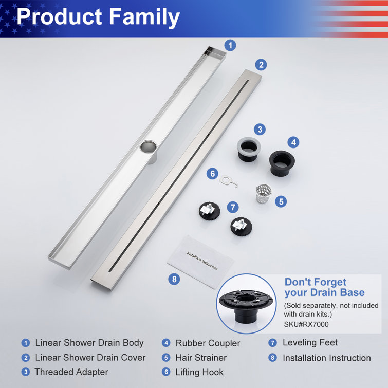 36-inch Brushed Nickel Stainless Steel Linear Shower Drain