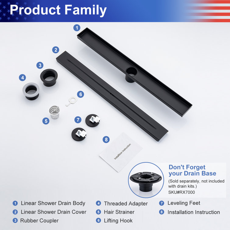 24'' Matte Black Stainless Steel Linear Shower Drain