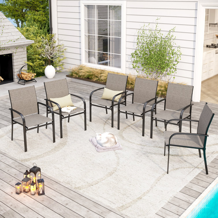 Argyri Black Steel Patio Dining Armchairs with Brown Cushions