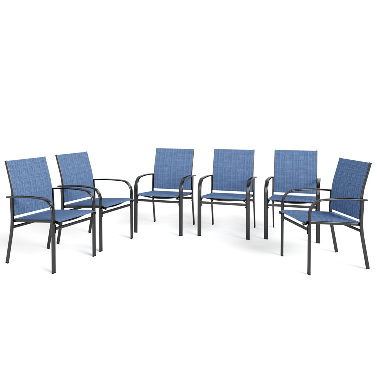 Blue Ergonomic Steel Patio Dining Armchairs Set