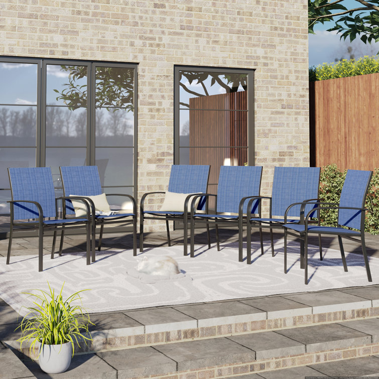 Blue Ergonomic Steel Patio Dining Armchairs Set