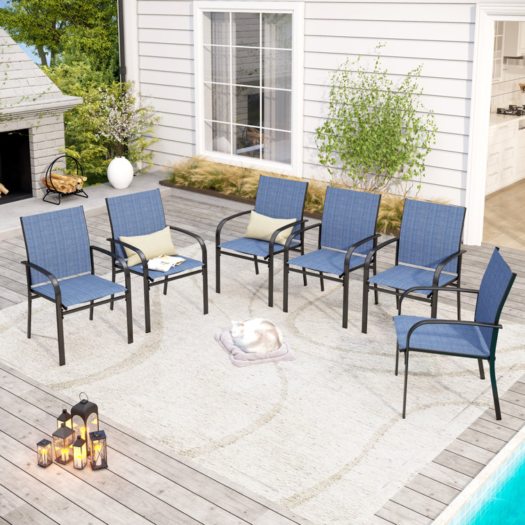Blue Ergonomic Steel Patio Dining Armchairs Set