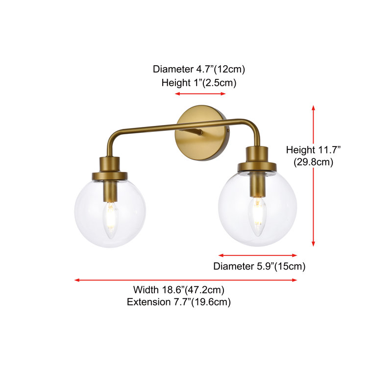 Elegant Hanson Brass 2-Light Bath Sconce with Clear Round Shade
