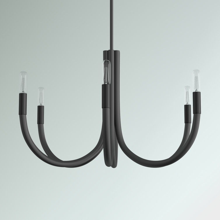 Wand 6-Light Matte Black Modern Candle-Style Chandelier