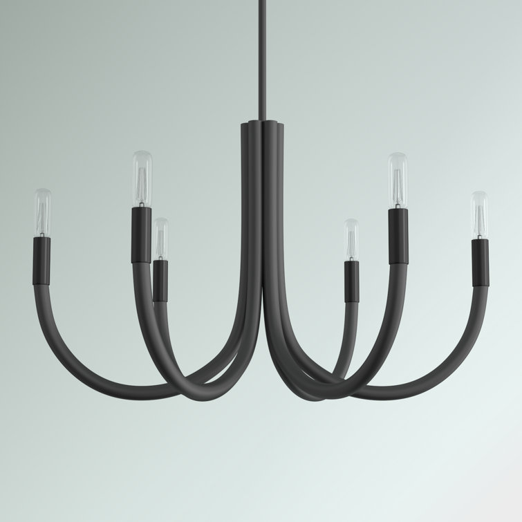 Wand 6-Light Matte Black Modern Candle-Style Chandelier