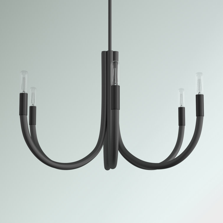 Wand 6-Light Matte Black Modern Candle-Style Chandelier