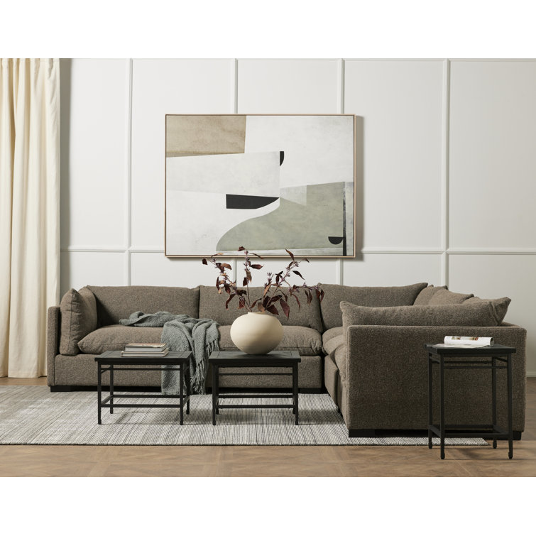 Large Abstract Canvas Art with Light Brown Floater Frame