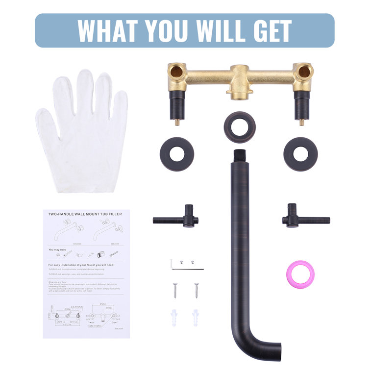 Oil Rubbed Bronze Double Handle Wall Mount Tub Faucet