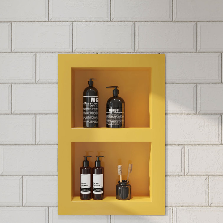 Yellow Stainless Steel Double Shelf Wall Niche for Shower