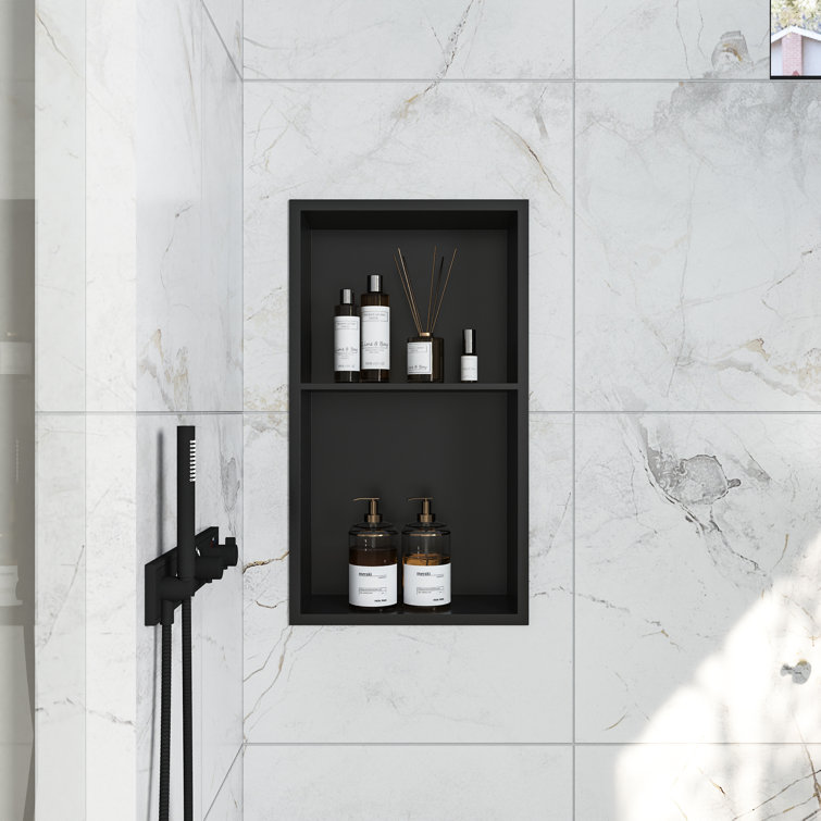 Matte Black Stainless Steel Wall Mount Shower Niche with Double Shelf