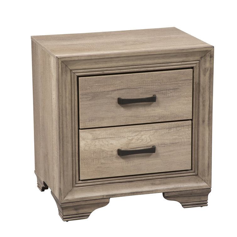 Sandstone Finish King Upholstered Bed with Dresser and Mirror
