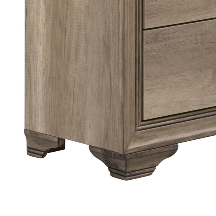 Sandstone Finish King Upholstered Bed with Dresser and Mirror