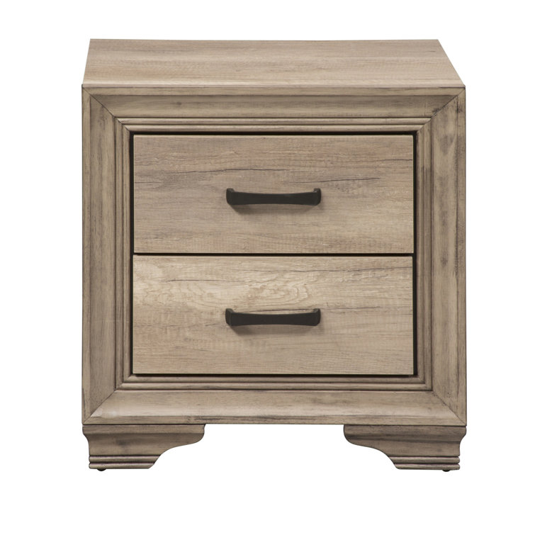 Sandstone Finish King Upholstered Bed with Dresser and Mirror