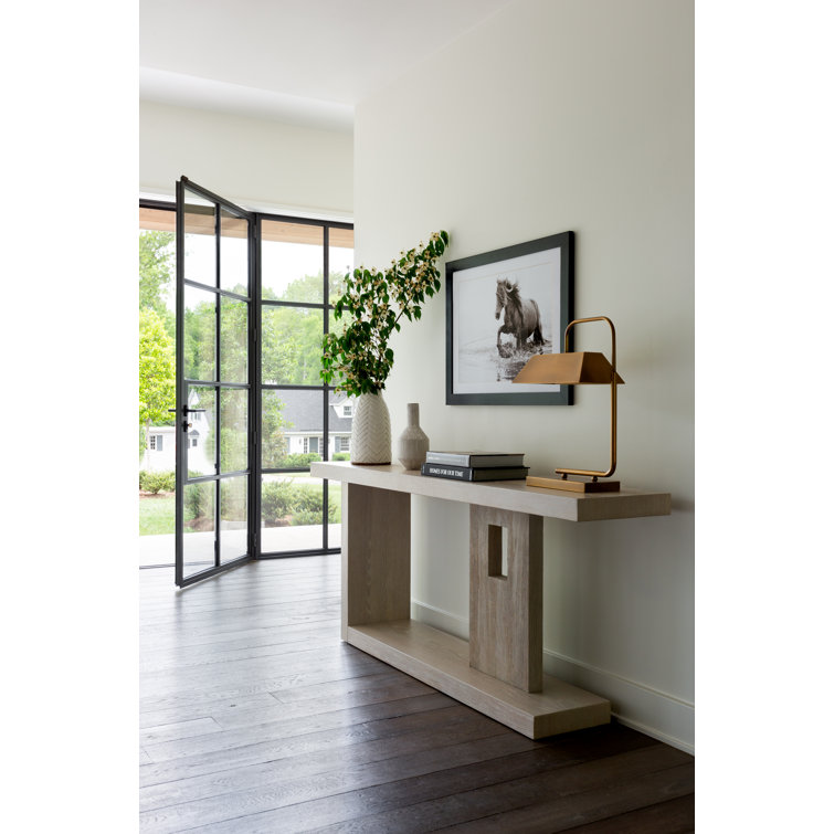 Beige Rectangular Wood Console Table with Cutout Design