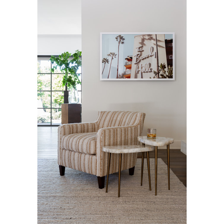 Fino White Marble Top Triangular End Table with Gold Legs