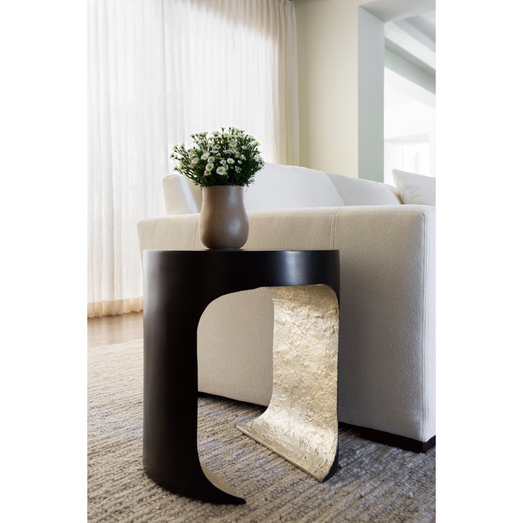 Black and Gold Round Metal Contemporary Side Table