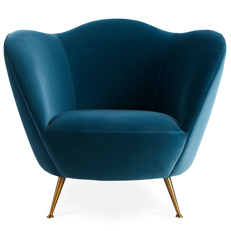 Teal Velvet Ripple Barrel Chair with Metal Legs
