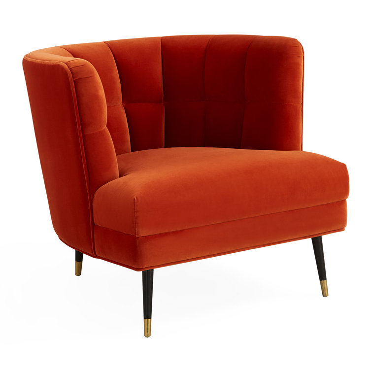 Draper Orange Velvet Barrel Chair with Metal Legs
