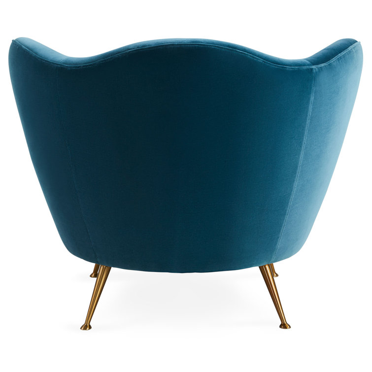 Teal Velvet Ripple Barrel Chair with Metal Legs