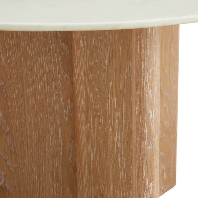 Round White Marble and Oak Dining Table for Six