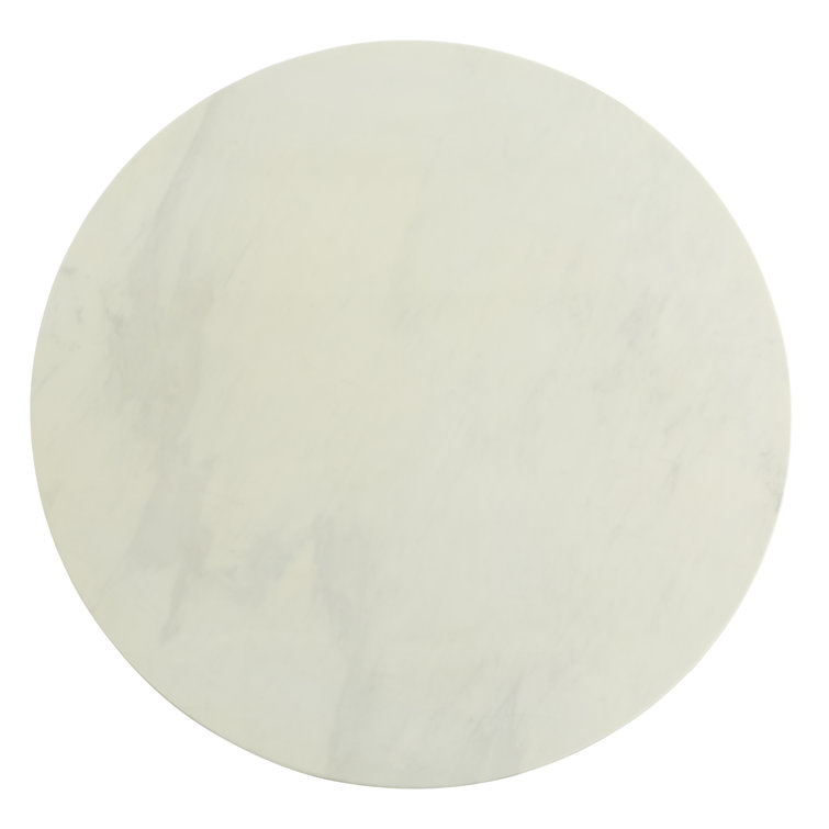 Round White Marble and Oak Dining Table for Six