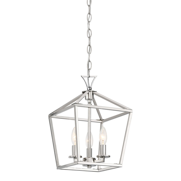Polished Nickel Geometric Lantern 3-Light Chandelier